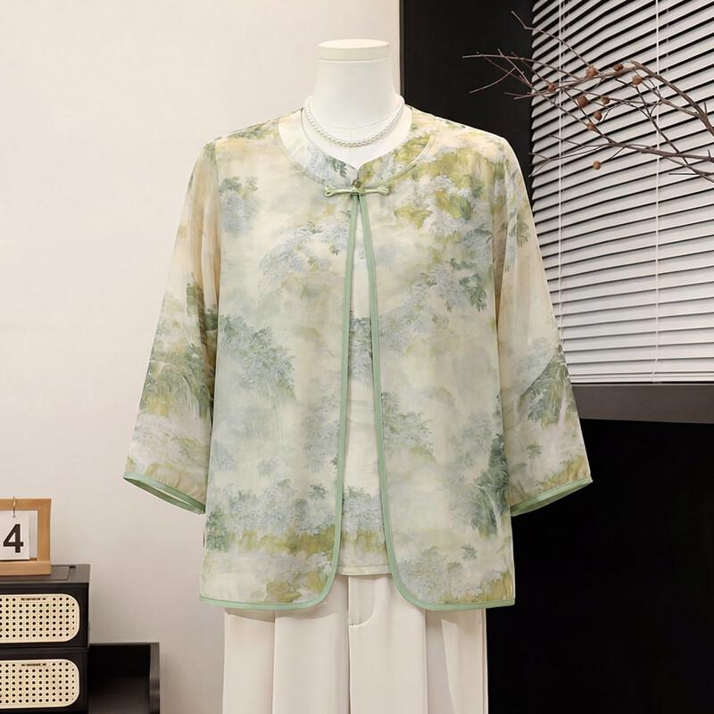 Women s New Chinese Style Embroidered Faux Two-Piece T-Shirt 3XL