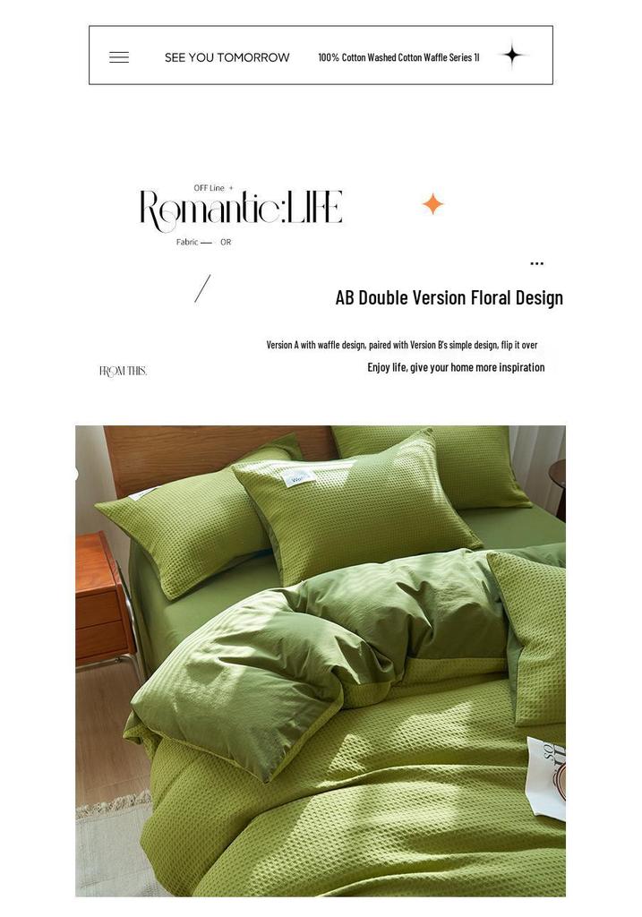 Class A Cotton Waffle Weave Luxury Bedding Set: Duvet Cover, Bed Sheet, & Pillowcases