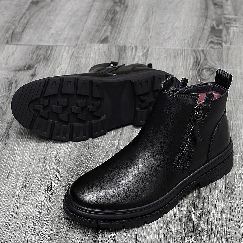 Neue Mode für Herren Chelsea Boots Schwarze Mid-Top Freizeitschuhe Handgefertigte Stiefeletten aus echtem Leder für Männer Warme Winterstiefel