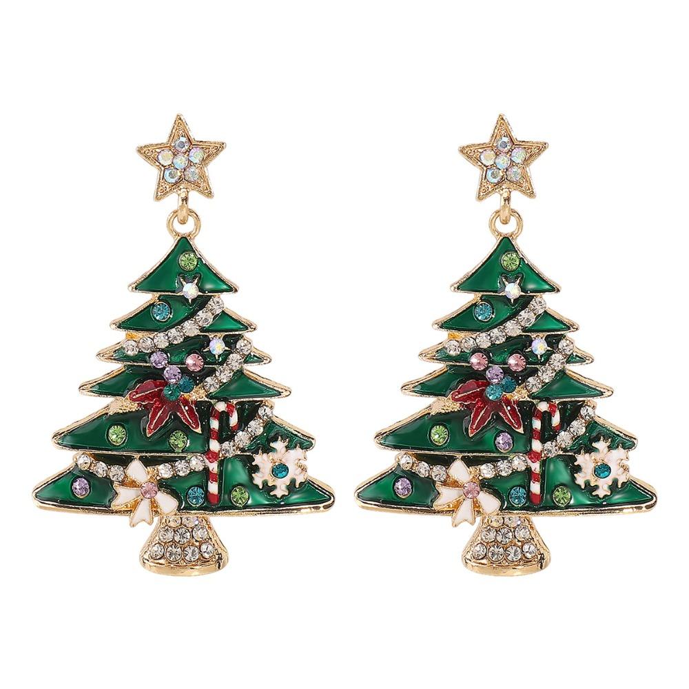 Dripping Oil Xmas Earrings Studs Rhinestone New Year Dangle Earrings Christmas Tree Earrings  Gift