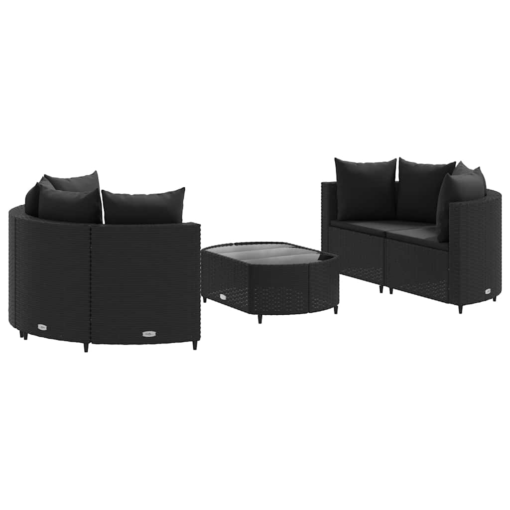 5 Piece Garden Sofa Set with Cushions Black Poly Rattan