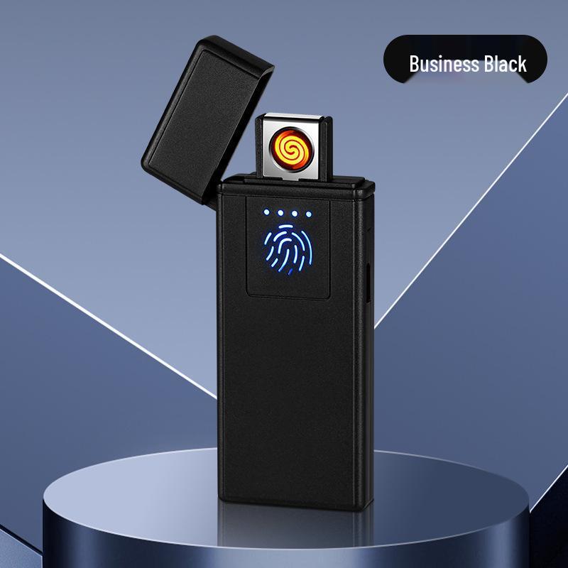 High-Power Rechargeable Black Tech Windproof Flip Lighter for Men