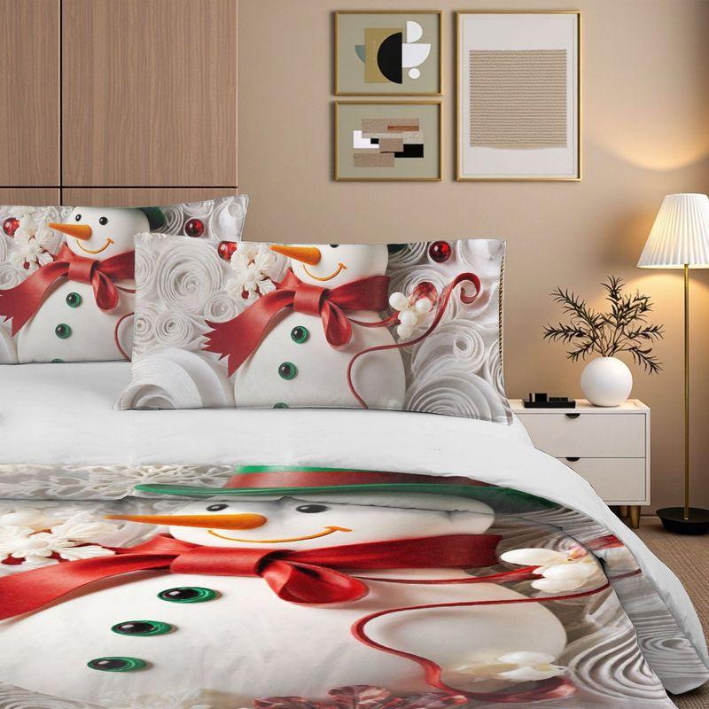 3Pcs Bedding Pillowcase Quilt Cover Set Christmas Snowman Pattern 2D Digital Printing Suitable For Bedroom Dormitory Decoration
