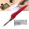Carved Pattern Feather Quill Stainless Steel Engraved Dip Pen Feather Dip Pen  Calligraphy Practice