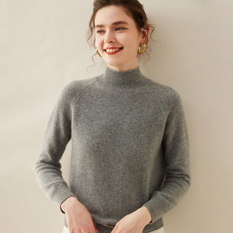 Women's Soft Cashmere Sweater - Thick, Half High Neck, Loose Fit, Solid Color, Casual Style for Autumn and Winter