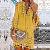Off Shoulder Bohemian Maxi Dress Embroidered Lace Trim Fringe