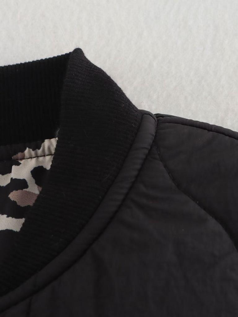 2025 H/W Damen Baumwollmantel mit geripptem Kragen und dreifarbigem Leopardenmuster-Futter (B88786)