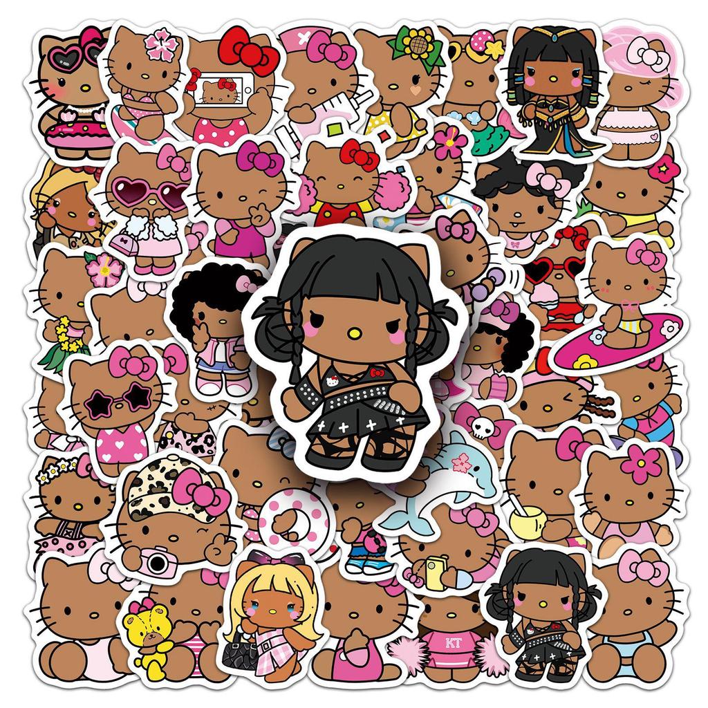 50 Hello Kitty Black Graffiti Stickers: Cute Cartoon Cat Designs for Phone Cases, Water Cups, and More