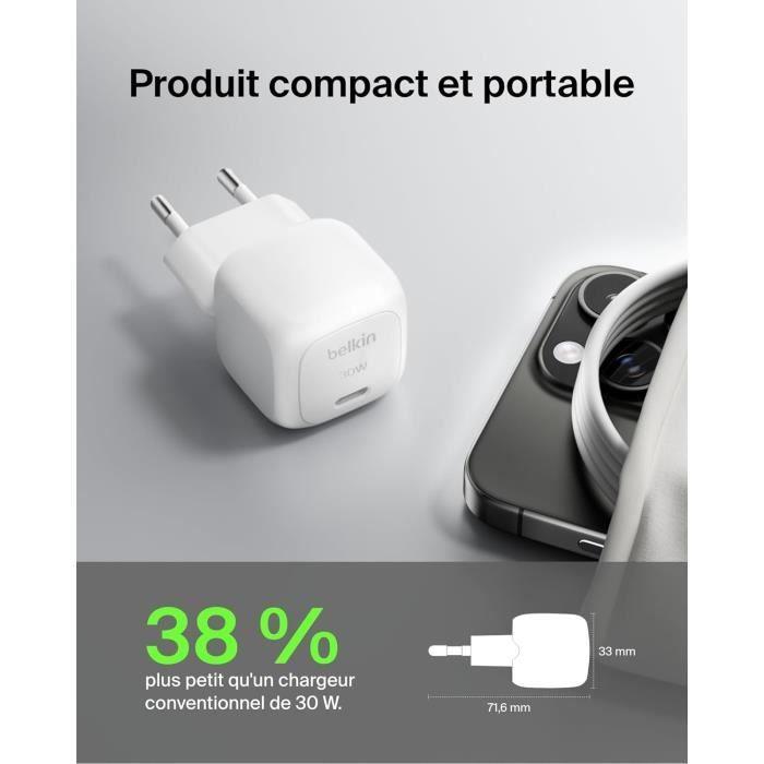 Chargeur - Belkin - BoostCharge - 30 W - USB-C Power Delivery - Recharge Rapide