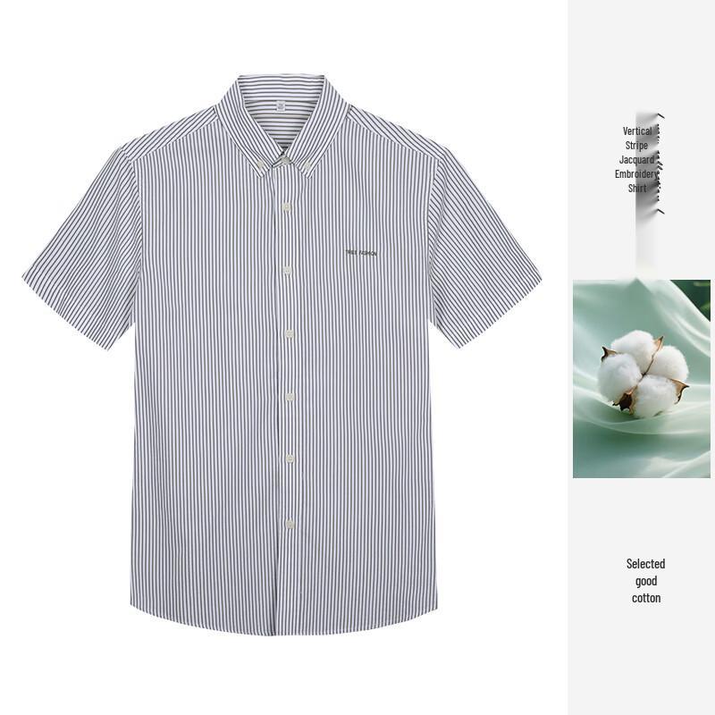 Men s Summer Vertical Stripe Jacquard Embroidered Shirt L трава зеленый
