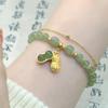 LATS Green Glass Imitation Opal Bracelet for Women Exquisite Gold Color Leaves Wrist Strap Bangle Chain Bracelets Girls Gifts