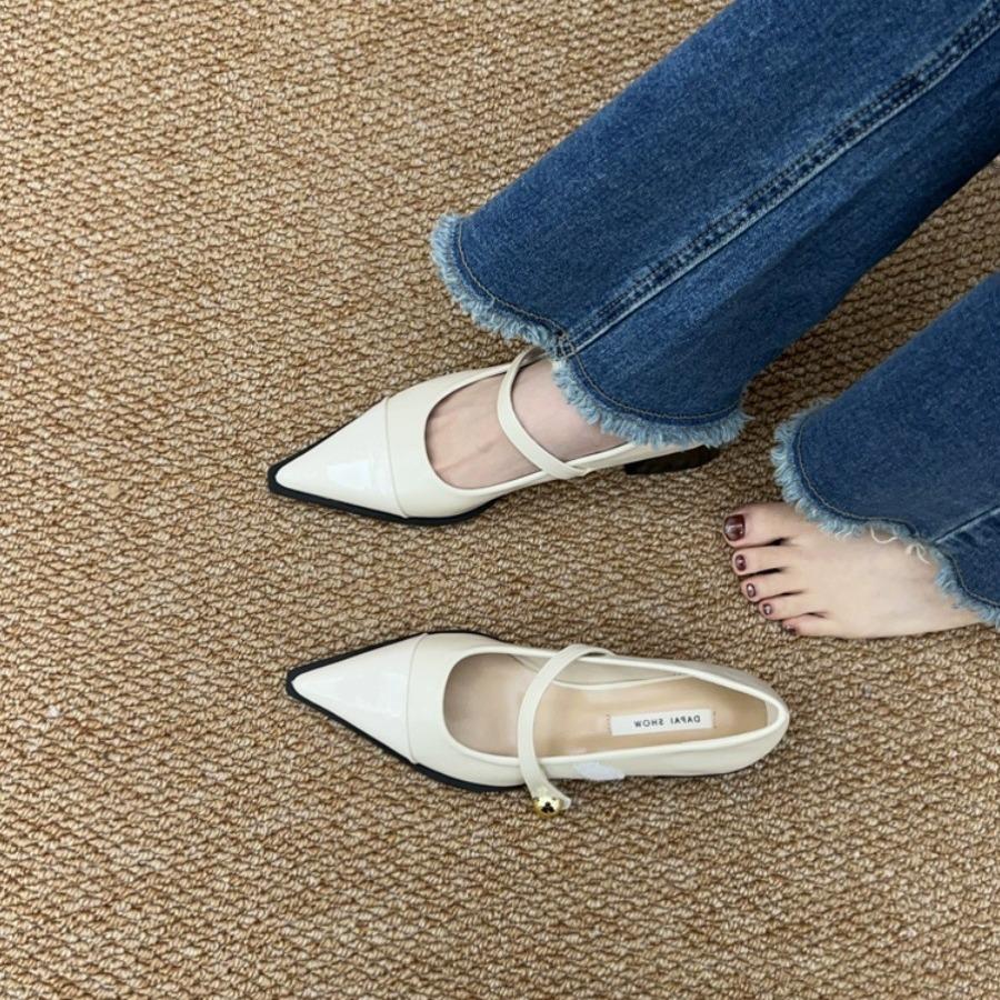 French Black Thick Heel Mary Jane Shoes Women's Shoes New Spring Pointed Light Mouth High Heel Commuter Shoes