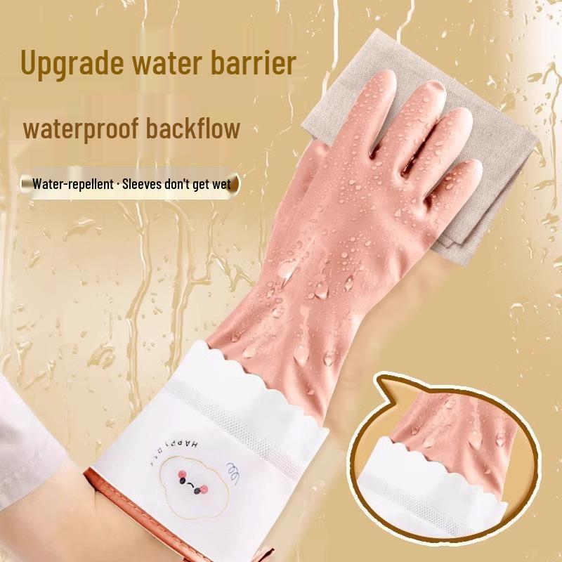 Winter Waterproof Rubber Dishwashing Gloves with Velvet Lining for Durable Household Use - Unisex Thickened Design for Kitchen and Laundry Tasks.