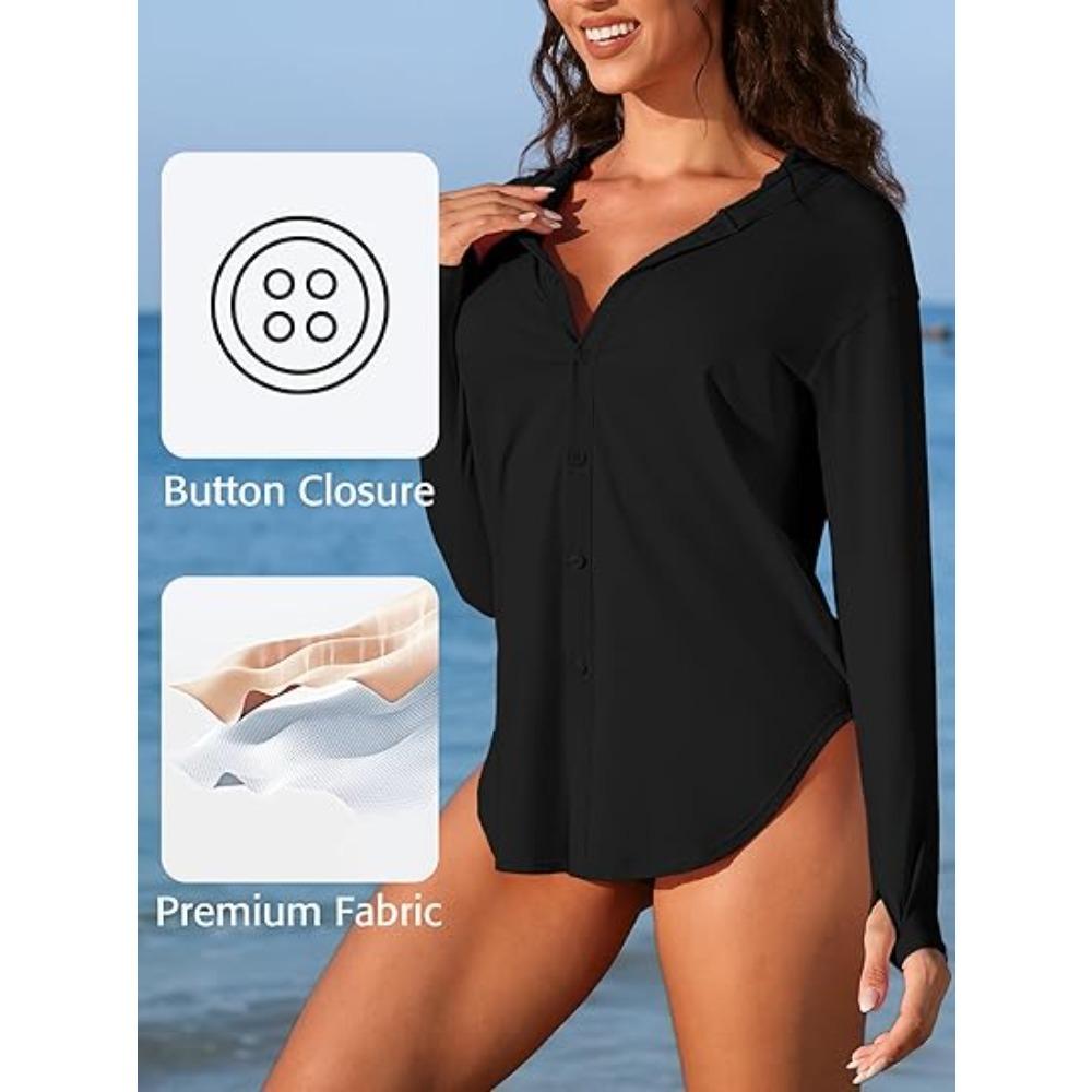 CHARMLEAKS Women Rash Guard UPF 50+ Sun Protection Clothing Button Down SPF Hoodie Beach Shirts