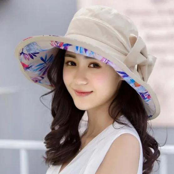 WTEMPO Women Double-sided Bucket Hats Summer Sunshade Capa Fashion Solid Color Foldable Sunscreen Bow Caps
