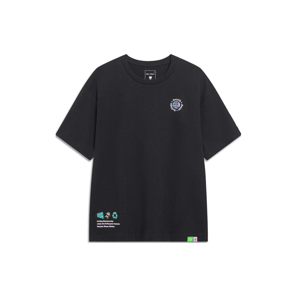 Li-Ning X Steven Harrington Cartoon Print Round Neck Short Sleeve T-Shirt Unisex Tops Black AHST077-3