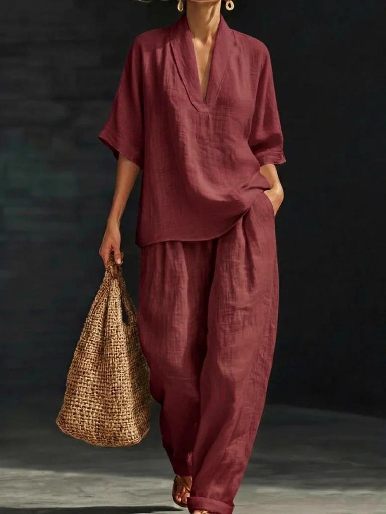In-Stock 2026 European & American Spring/Summer Loose Casual Solid Color Fashion Set