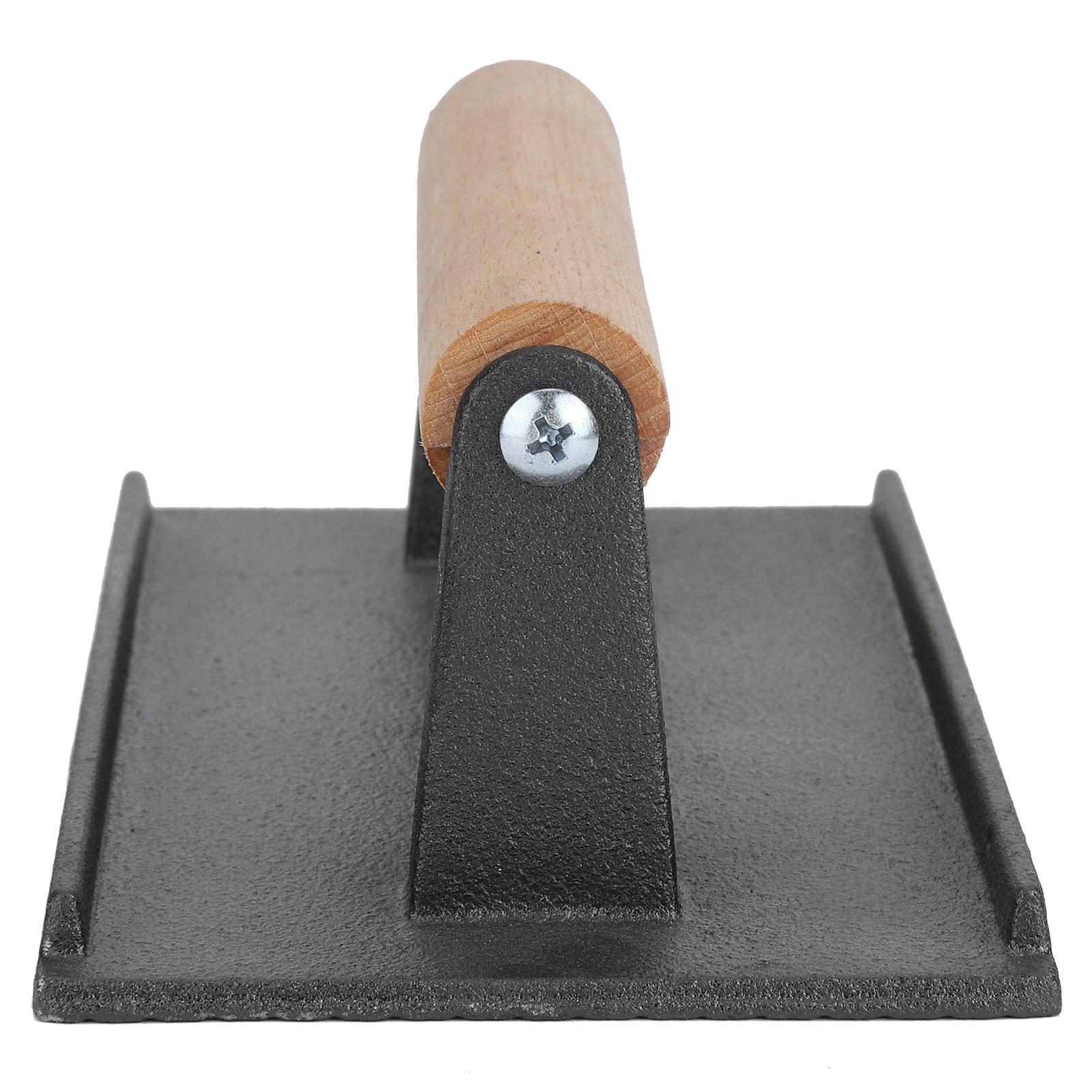 Plaque de grill en fonte avec manche en bois pour barbecue, plaque chauffante, cuisson des saucisses