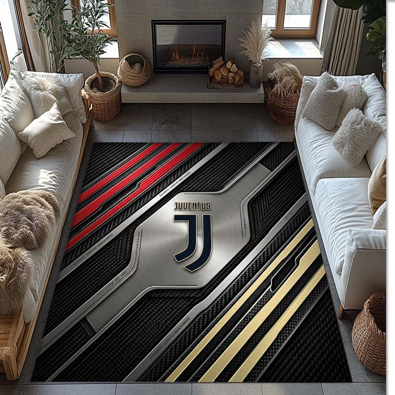 Tappeto in Flanella Stampato Juventus FC Antiscivolo Morbido Poliestere Tappeto per Pavimento Tappetino Decorativo per Interni per Camera da Letto Soggiorno Divano
