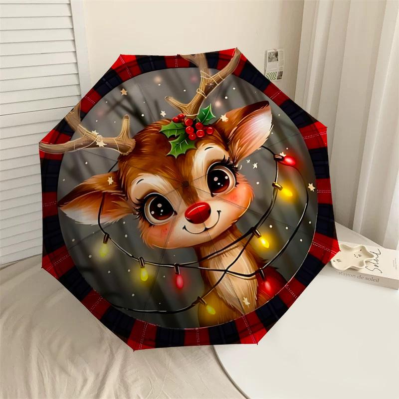 

1PC Christmas, DeerAutomatic Open/Close Umbrella with Windproof, 8-Rib Sturdy Canopy, Durable Ribs, Fashionable Design, Outdoor Accessory, Fun Prin, H