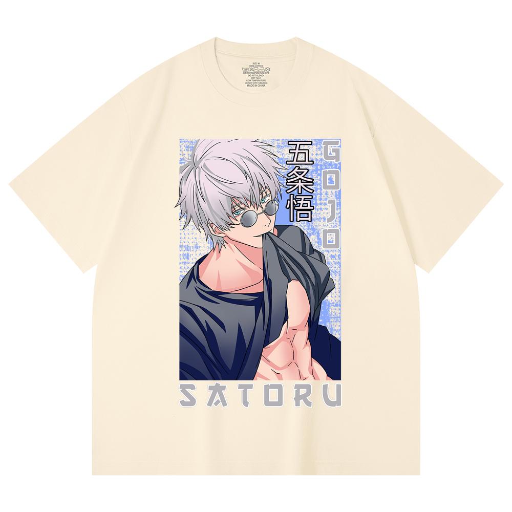 230 Gsm 100% Cotton Jujutsu Kaisen V23 Gojo Print Unisex Heavy Cotton T Shirt
