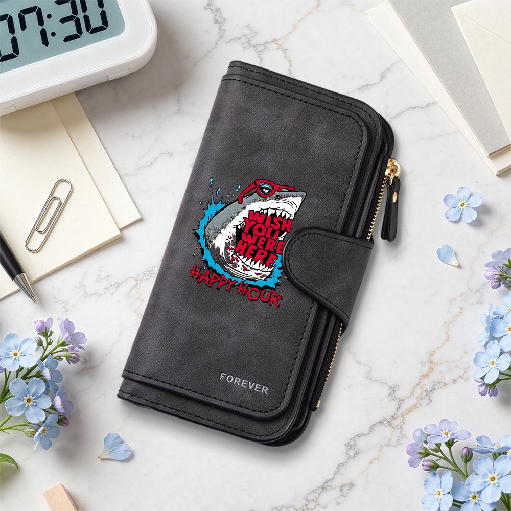 Fashion Cool Shark Print Long Wallet Portable Multi Slot Card Holder Daily Use Purse
