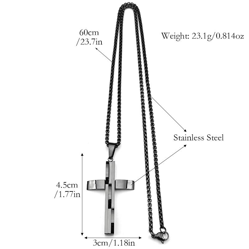 Christian Religion Simple Cross Pendant Necklace for Women Men Stainless Steel Black Color Amulet Chain Necklaces Jewelry Gift