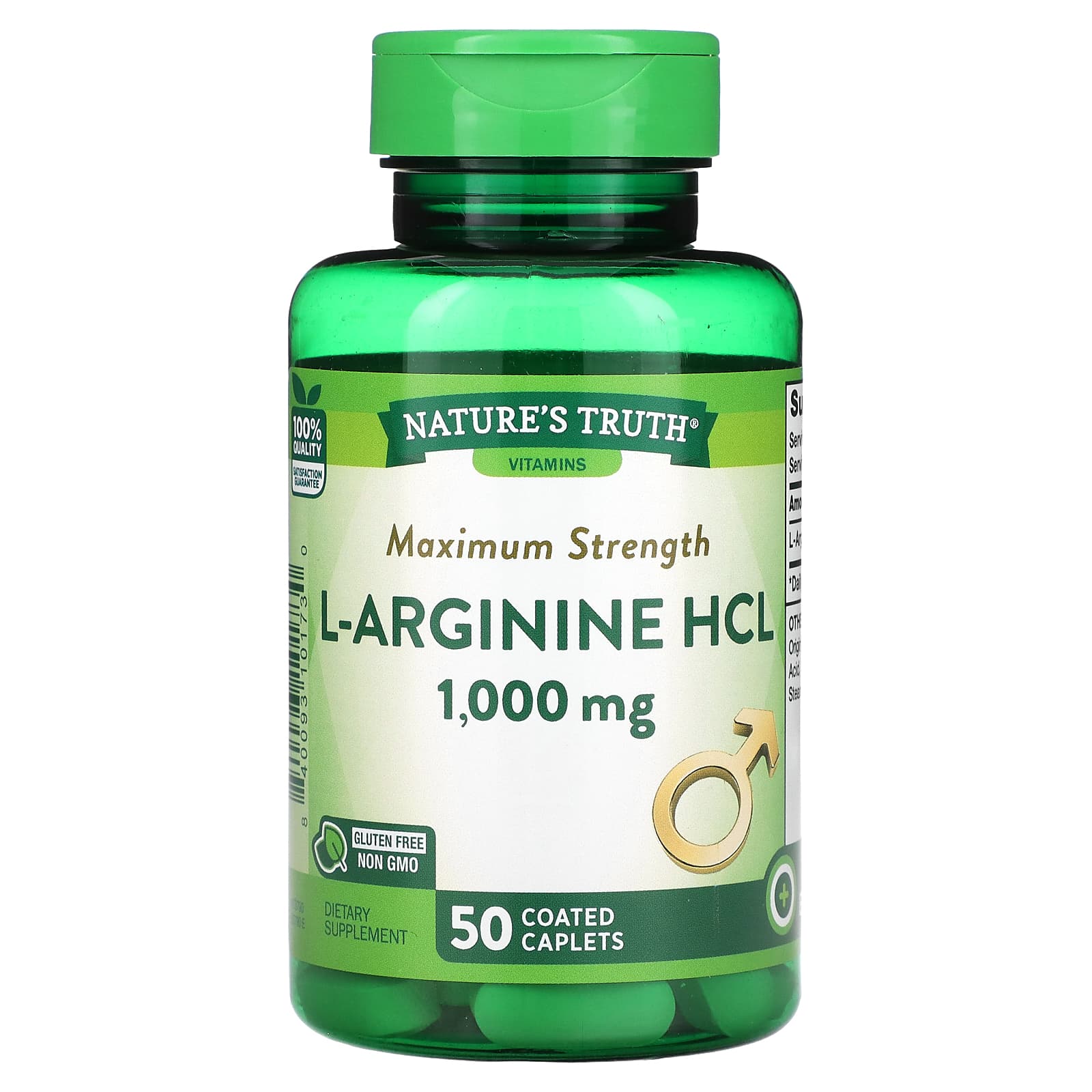 

Nature S Truth, Vitamins, Maximum Strength L-Arginine Hcl, 1,000Mg, 50 Coated Tablets