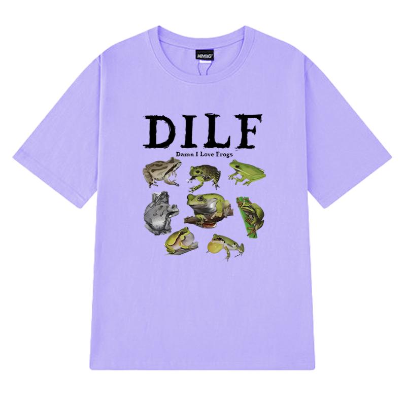 Summer Funny Dilf Damn I Love Frogs Print T Shirt Unisex Harajuku Fashion Y2k Short Sleeve T-shirts Men Women 100% Cotton Tops
