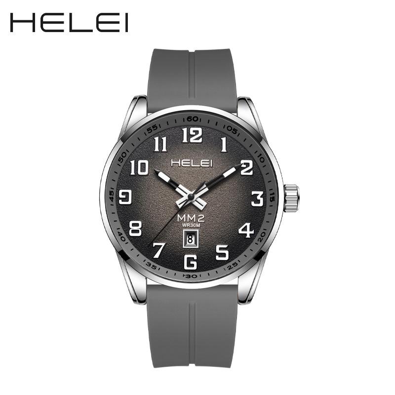 HELEI Градиентные мужские кварцевые часы: Модные, Водонепроницаемые, с Календарем, Магнитной Застежкой и Резиновым Ремешком.