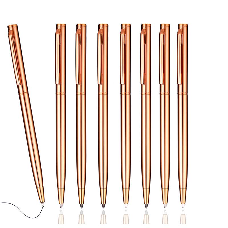 100Pcs/Lot New Slim Metal Ballpoint Pens Rose Gold Silver Advertising High Quality School Office Supplies Free Customized Logo