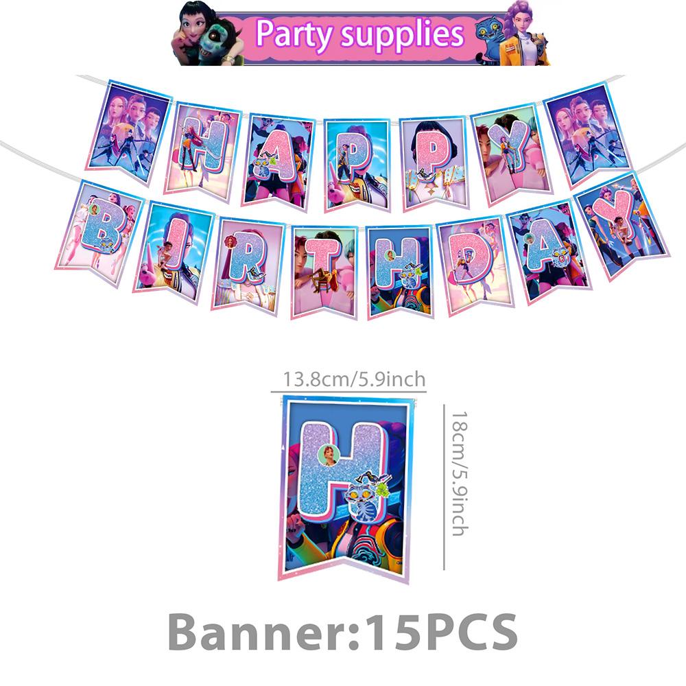 Demon Hunters Birth Date Celebration Disposable Dinner Board Tablecloth Balloon Banner Cake Decoration KPOP Anime Celebration Collection Infant Shower