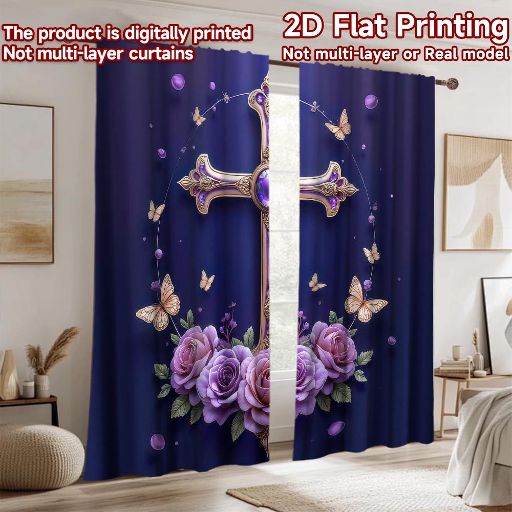 2D Flat Photography Backdrop Tapestry Easter Floral Cross 100% Polyester Family Party Decoration Use for Holiday Decorations