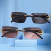 Leopard Decor Rectangular Sunglasses Cut-Edge Metal Frame Rimless Shades Uv400 Protection Frameless Eyewear For Women & Men