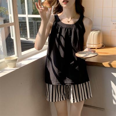 Summer Solid Pajamas Set with Chest Pad for Women Homewear Sexy Loose Tank Tops and Shorts 2 Pieces Short Pyjamas Girl Sleepwear