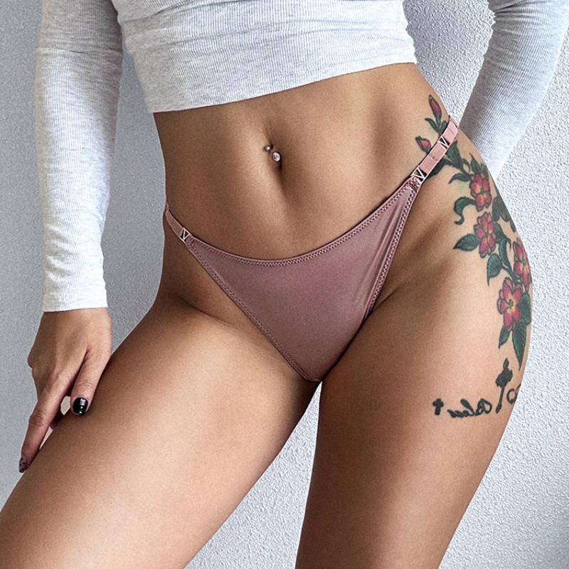 Kvinner Sexy Ice Silk Thong Lav midje T-rygg G-streng Undertøy Hofteløftende Blonder Tanga Truser