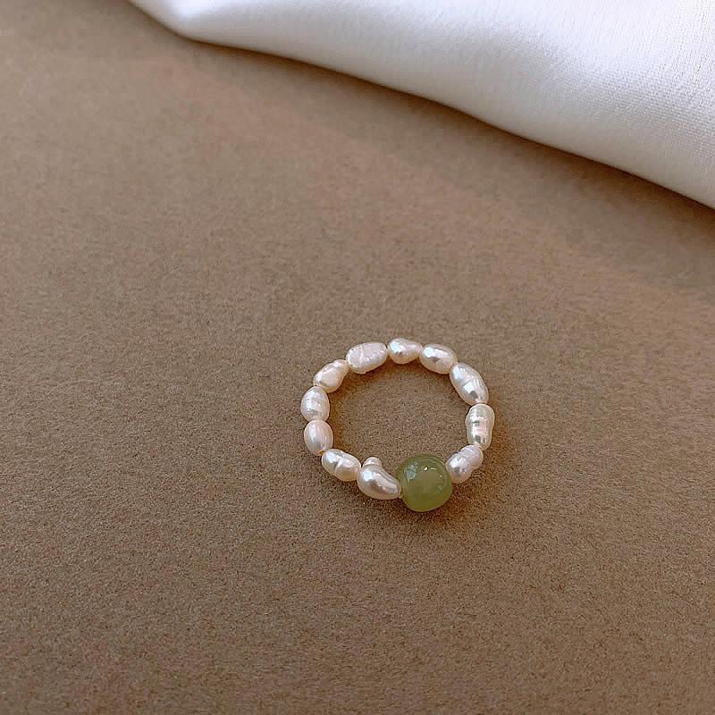 Hot Sell Trendy Natural Freshwater Pearl & Jade Stone Ladies Ring  For Women Birthday Gifts