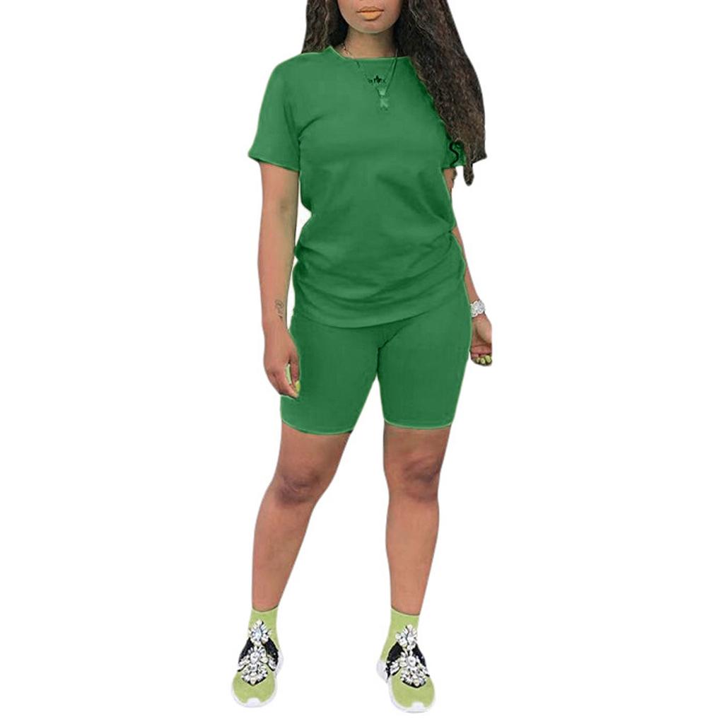 Women's 2 Piece Casual Sports Solid Color Suit Short Sleeve Top And Pants Set