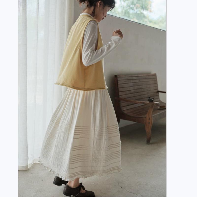 Spring 2026 Korean Style Ruffled A-line Slimming Skirt with Pockets
