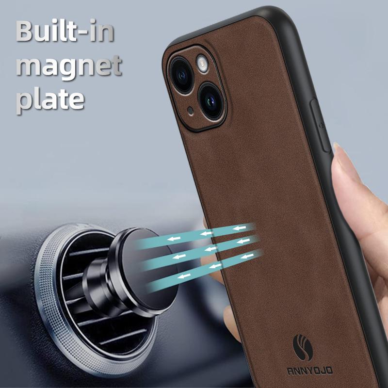 ANNYOJO For iPhone 15 Case Bump Proof PU Leather+PC+TPU Phone Cover