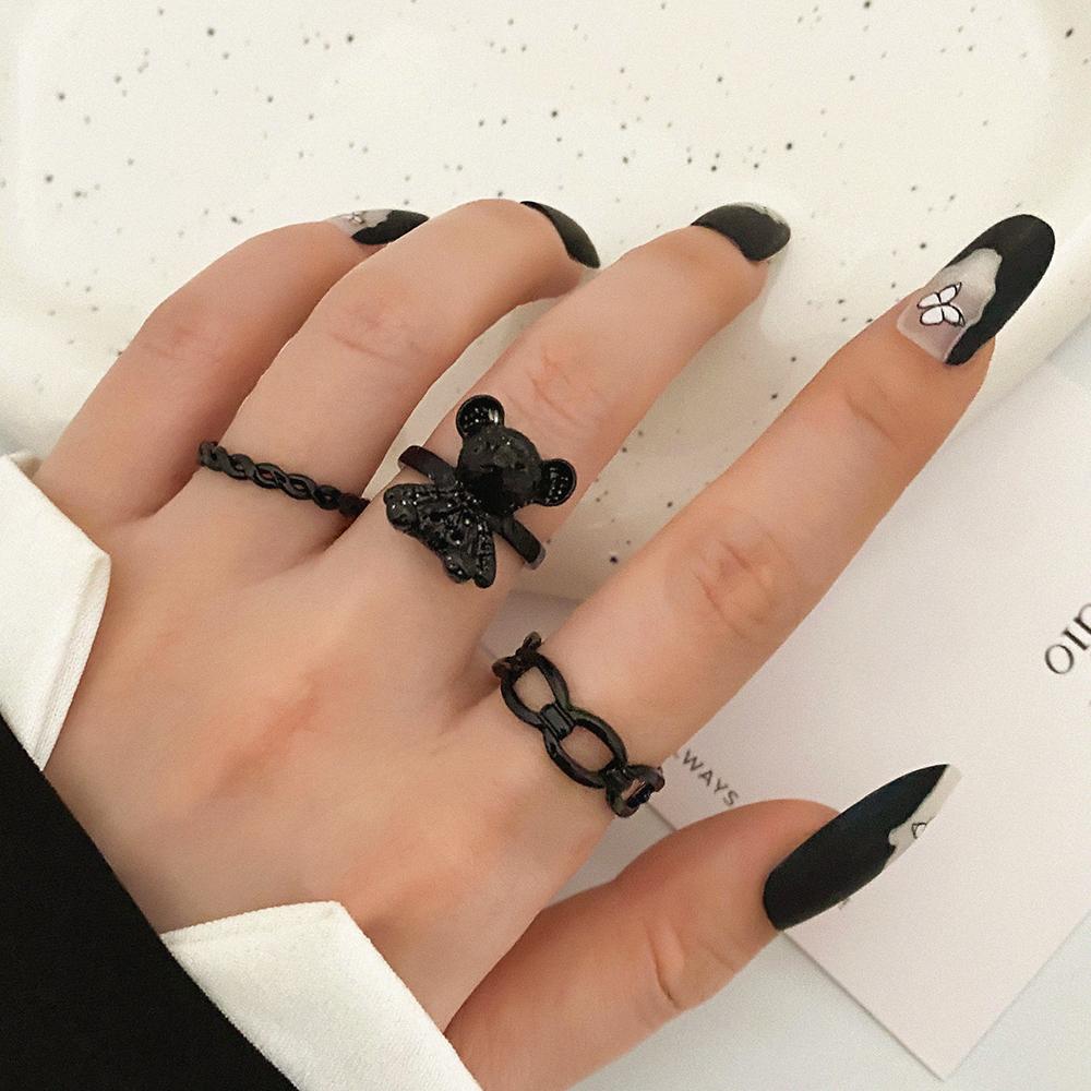 

Y2K Черный медведь Кольцо 3-piece Девушка Модное кольцо Элегантная подруга Кольцо Сестра Кольцо Набор Изысканные ювелирные изделия Кольцо Подарок Пара Соответствующие кольца Комбинация