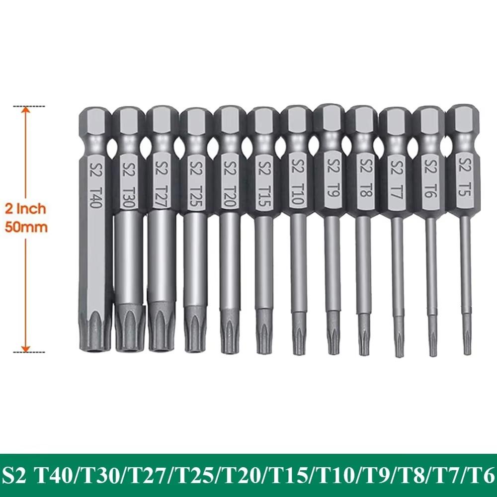 11PCS Torx Head Screwdriver Bit Set Magnetic 1/4" Hex Shank S2 Steel 3 Inch Long Drill Bits Security Torx Bits T6-T40 50/100mm