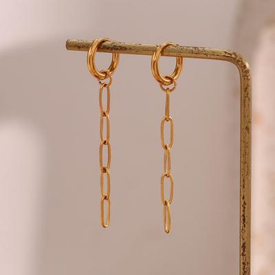 18K Gold-Plated Stainless Steel Paperclip Chain Tassel Earrings - Retro Literary Style