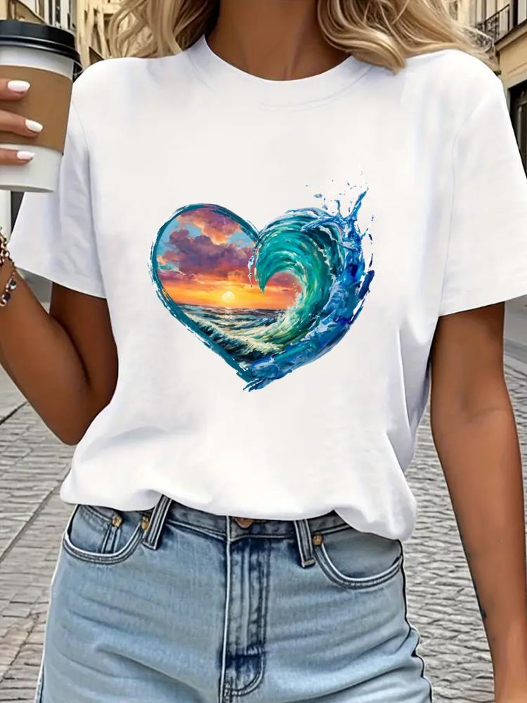 (Asian Size) Tee Top sweet letter style trend Print Women Woman Fashion Clothing Short Sleeve T Shirt  Female Graphic T-shirts