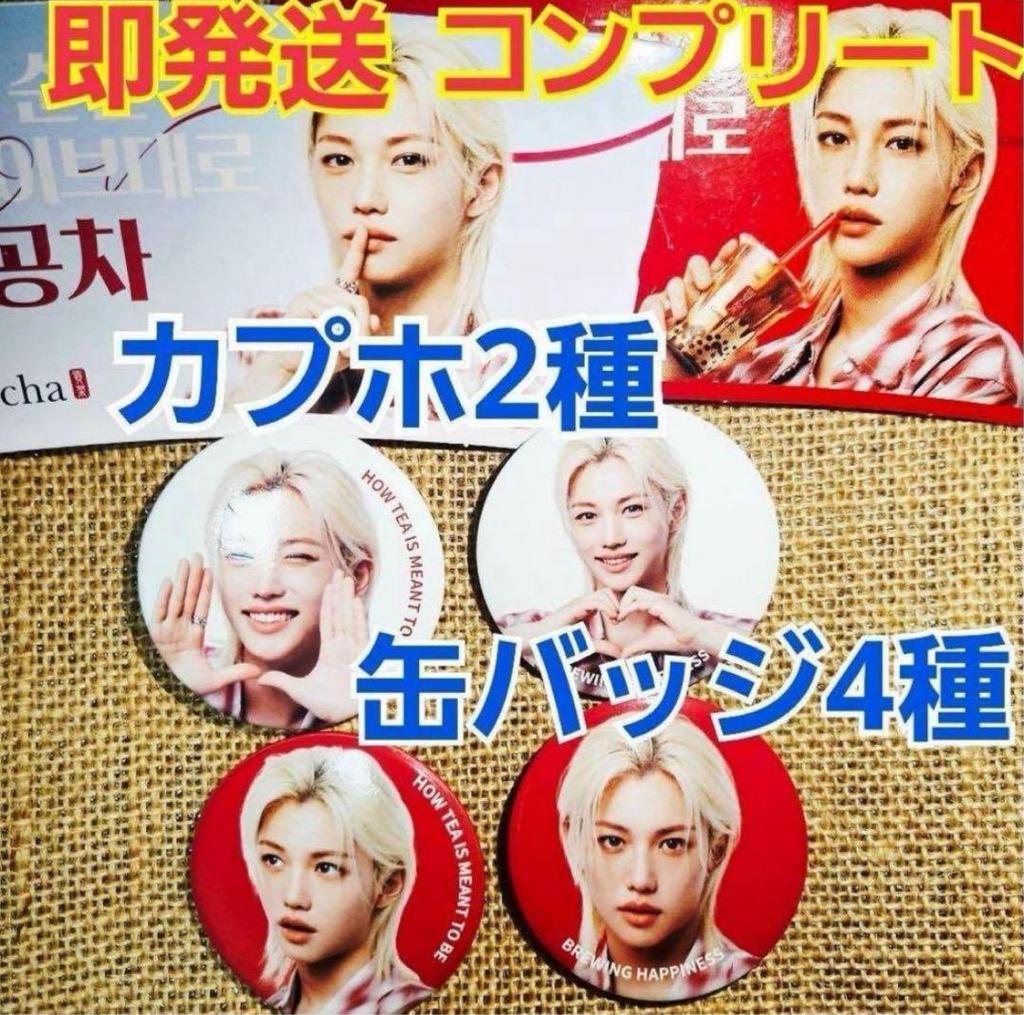 [USED] Immediate shipping! Complete set of 2 Capsule Toys and 4 badges: Felix, Gong Cha, and Stray Kids