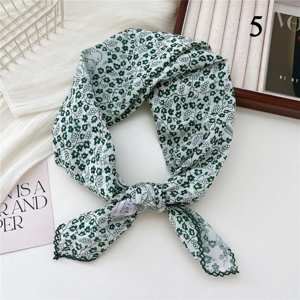 INS Cotton Linen Square Scarf Cherry Floral Print Neck Scarf Female Foulard Head Scarf Women Hijab Bandanas 68cm Square Scarf