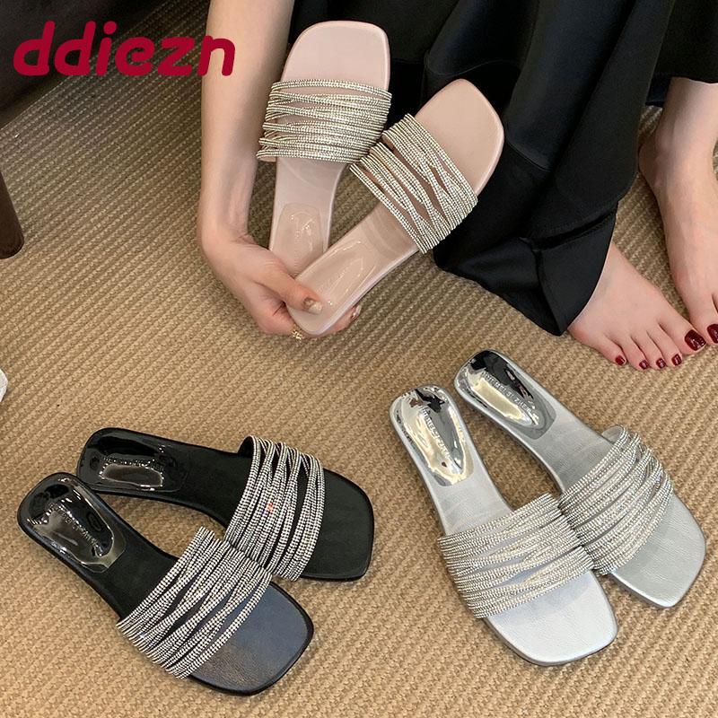 Fashion Pink Fashion Bling Women Flats Slippers Shoes Summer Spring Luxury Rhinestones Ladies Slides Slippers Shoes Female Sandals