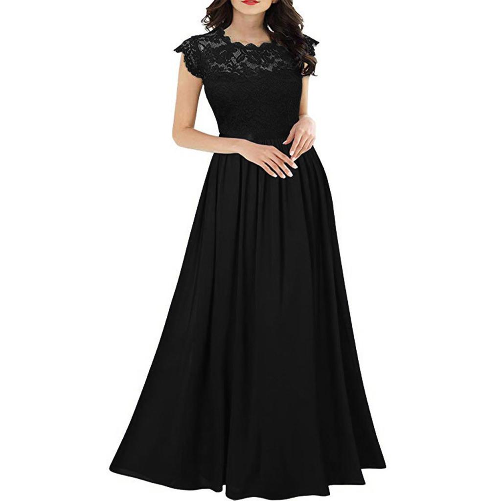 Fashion Ladies Chiffon Dress Gown Temperament Elegant Lace Long Skirt
