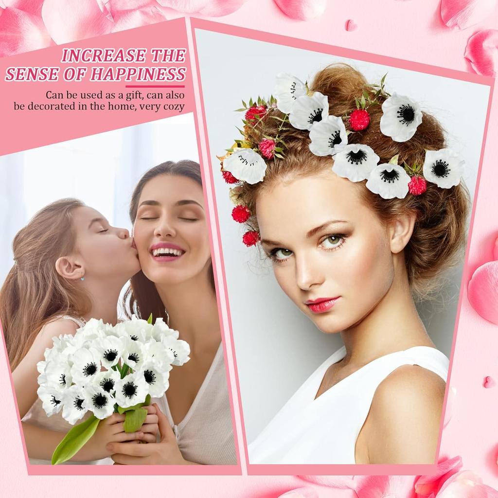 Censen 42 Pcs Artificial Poppy Flowers Bulk PU Silk Poppy Flowers 11 Inch Poppy Anemone Stems Artificial Flowers Table Centerpiece Decor for Home