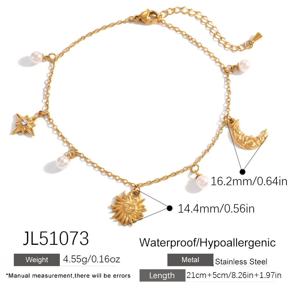 18K Gold-Plated Stainless Steel Anklet with Moon & Sun Design 18K Gold Plated